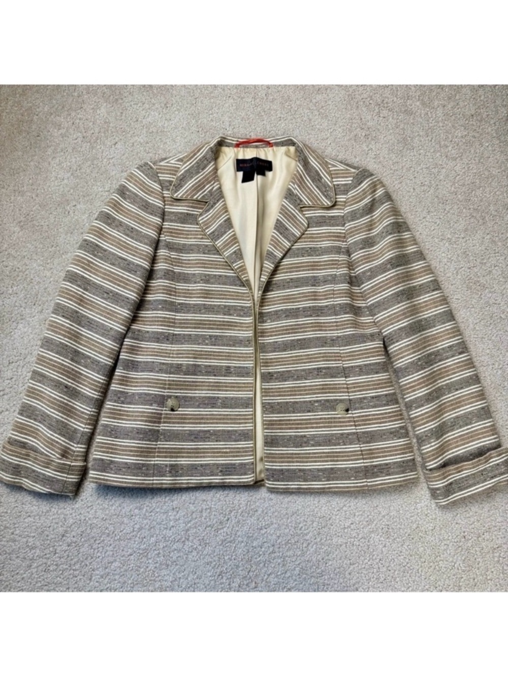Nina McLemore Silk Blend Blazer Neutral Stripes Pockets Size 4 Career Office